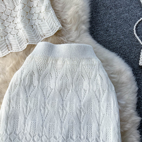 Crochet Top&Fishtail Skirt 2Pcs Set