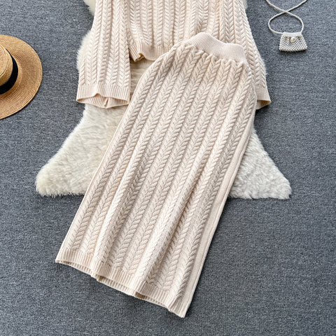 Twisted Sweater&Elastic Skirt 2Pcs