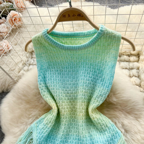 Tassel Top&Skirt Gradient Knitted 2Pcs