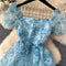 Bubble-sleeve Floral Organza Puffy Dress