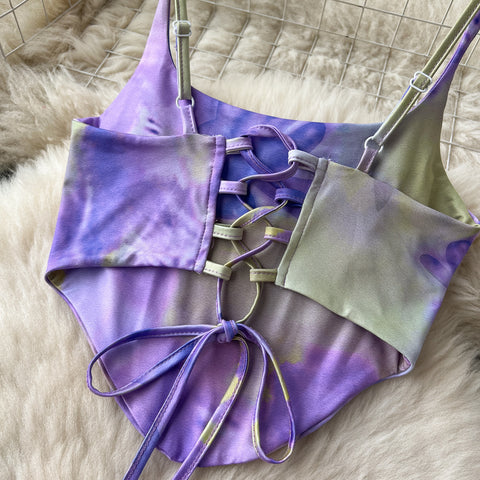Halter Top&Slit Skirt Tie-dye 2Pcs
