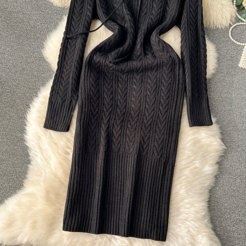 Vintage Hooded Black Knitted Dress