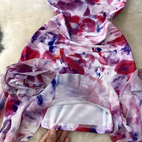 Streamer Smudged Floral Hip-wrapping Dress