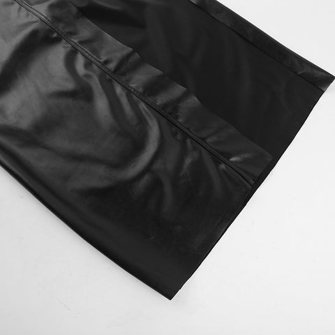 Chic High-cut Black PU Skirt