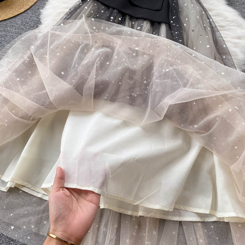 Black Patchwork Mesh Dress