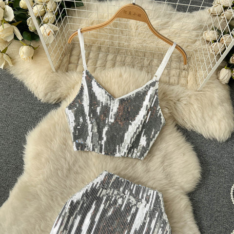 Camisole&Tassel Skirt Sequin 2Pcs Set