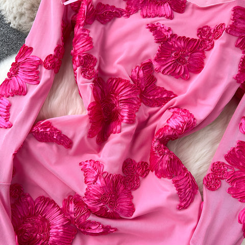 High-end Embroidered Floral Split Dress