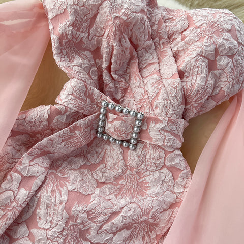 Off-shoulder Flared Sleeve Crochet Dress