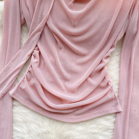 Elegant Pleated Shirt with Ribbon