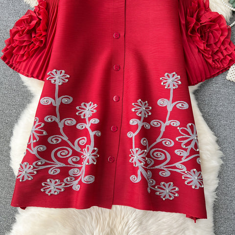 Rhinestone Studded Loose-fit Shirt Dress