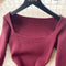 French Style Square Collar Knitted Dress