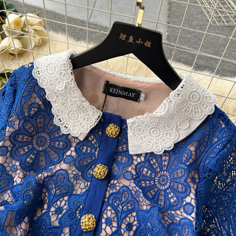 Hollowed Embroidery Doll Collar Lace Dress