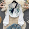 Embroidery Shirt&Floral Skirt 2Pcs Set