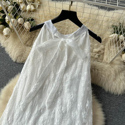 Solid Loose-fit Sleeveless Halter Dress