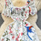Ruffled Square Neckline Printed Dress