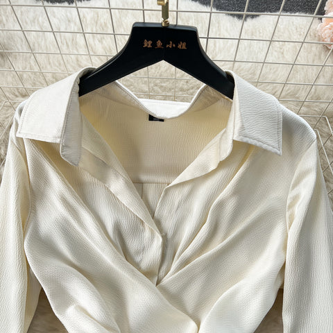 Elegant Lapeled Pleated Shirt Dress