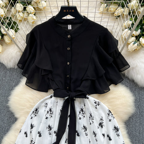 Floral Patchwork Black Shirt Dress