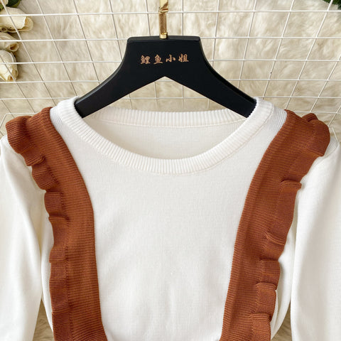 Faux Two-pieces Patchwork Knitted Dress