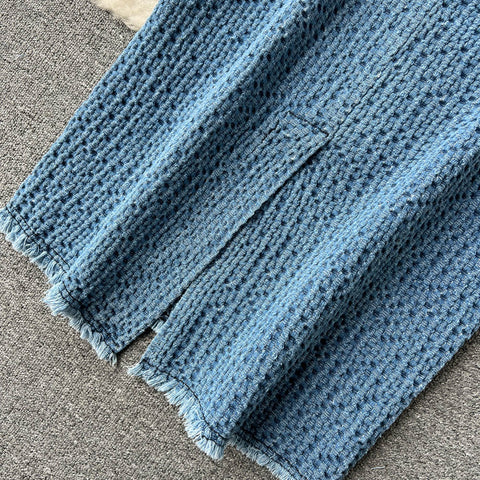 Knitted Coat&Skirt Denim 2Pcs Set