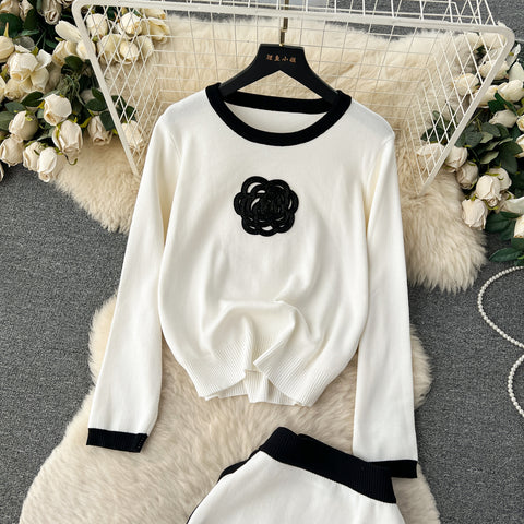 Round Collar Sweater&Skirt Knitted 2Pcs