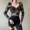 V-neck Jacquard Black Lace Top