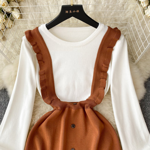 Faux Two-pieces Patchwork Knitted Dress