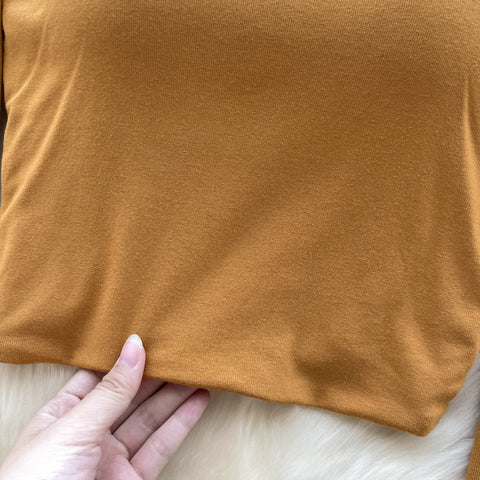 U-neck Backless Solid Color Shirt