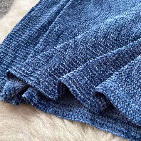 Navy Blue X-line Knitted Slip Dress