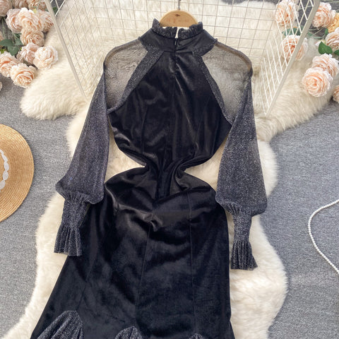 Hepburn Style Patchwork Black Fishtail Dress