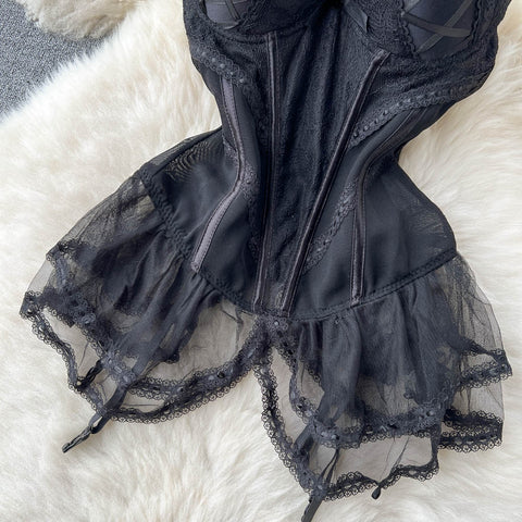 Sexy Lace Patchwork Black Slip Dress