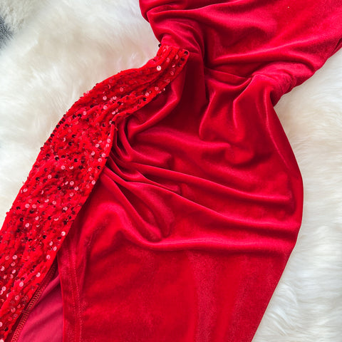 Sequin Patchwork Velvet Party Dress