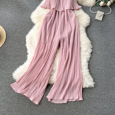 Solid Color Ruffled Slip Jumpsuit