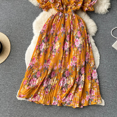 Pastoral Style Pleated Floral Dress