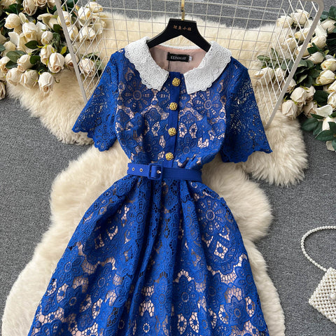 Hollowed Embroidery Doll Collar Lace Dress
