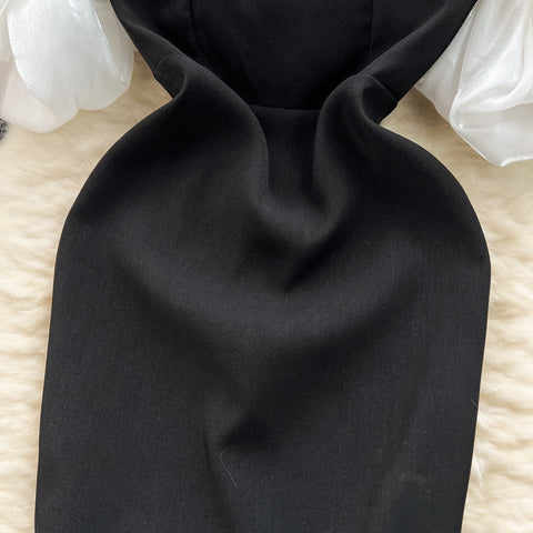 High-end Color Blocking Black Dress