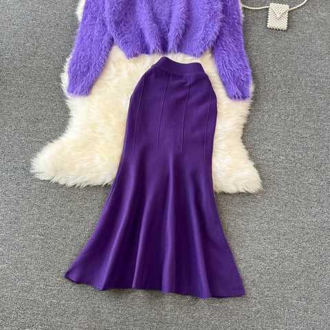 Soft Sweater&Fishtail Skirt 2Pcs Set