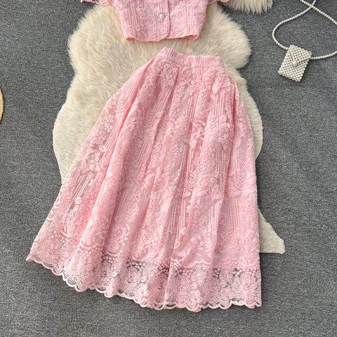Crochet Shirt&Skirt Lace 2Pcs