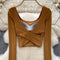 U-neck Backless Solid Color Shirt