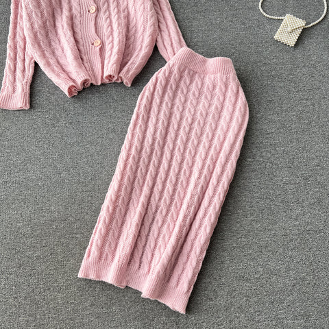 Sweetie Cable Cardigan&Skirt Knitted 2Pcs
