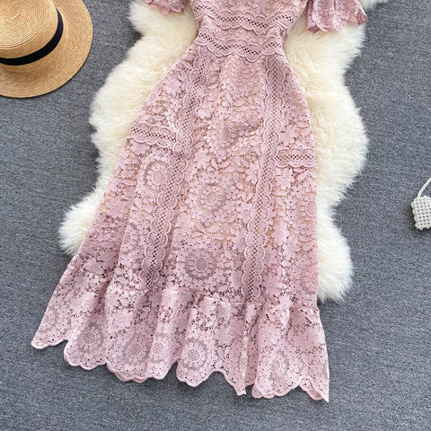 Round Neck Pink Lace Dress