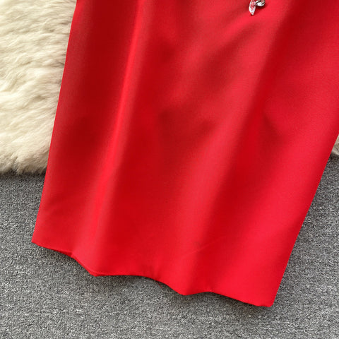 Top&Half-body Skirt Rhinestone Studded 2Pcs