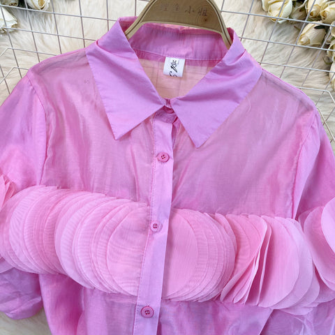 French Style Petal Patchwork Chiffon Shirt