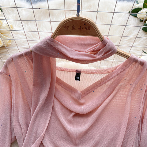 Elegant Pleated Shirt with Ribbon