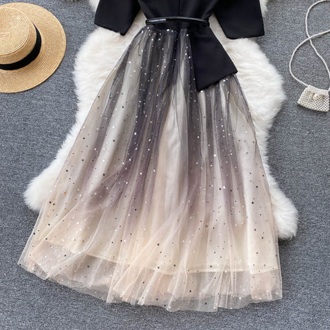 Black Patchwork Mesh Dress