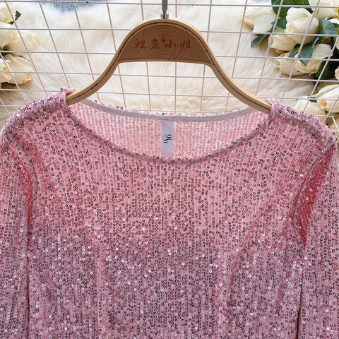 Furry Cuff Sequined Bottoming Shirt