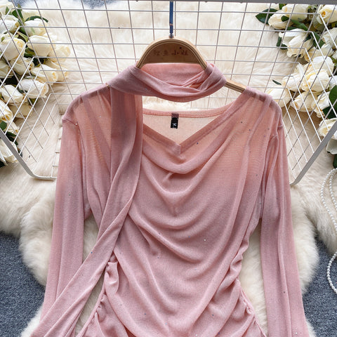 Elegant Pleated Shirt with Ribbon