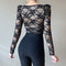 V-neck Jacquard Black Lace Top