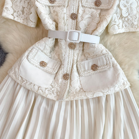 Delicate Square Neckline Lace Patchwork Dress