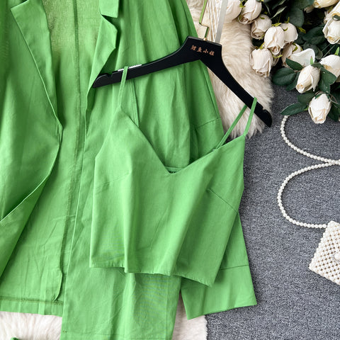 Jacket&Camisole&Shorts Solid Color 3Pcs