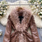 Vintage Fur-collar Lace-up Leather Coat